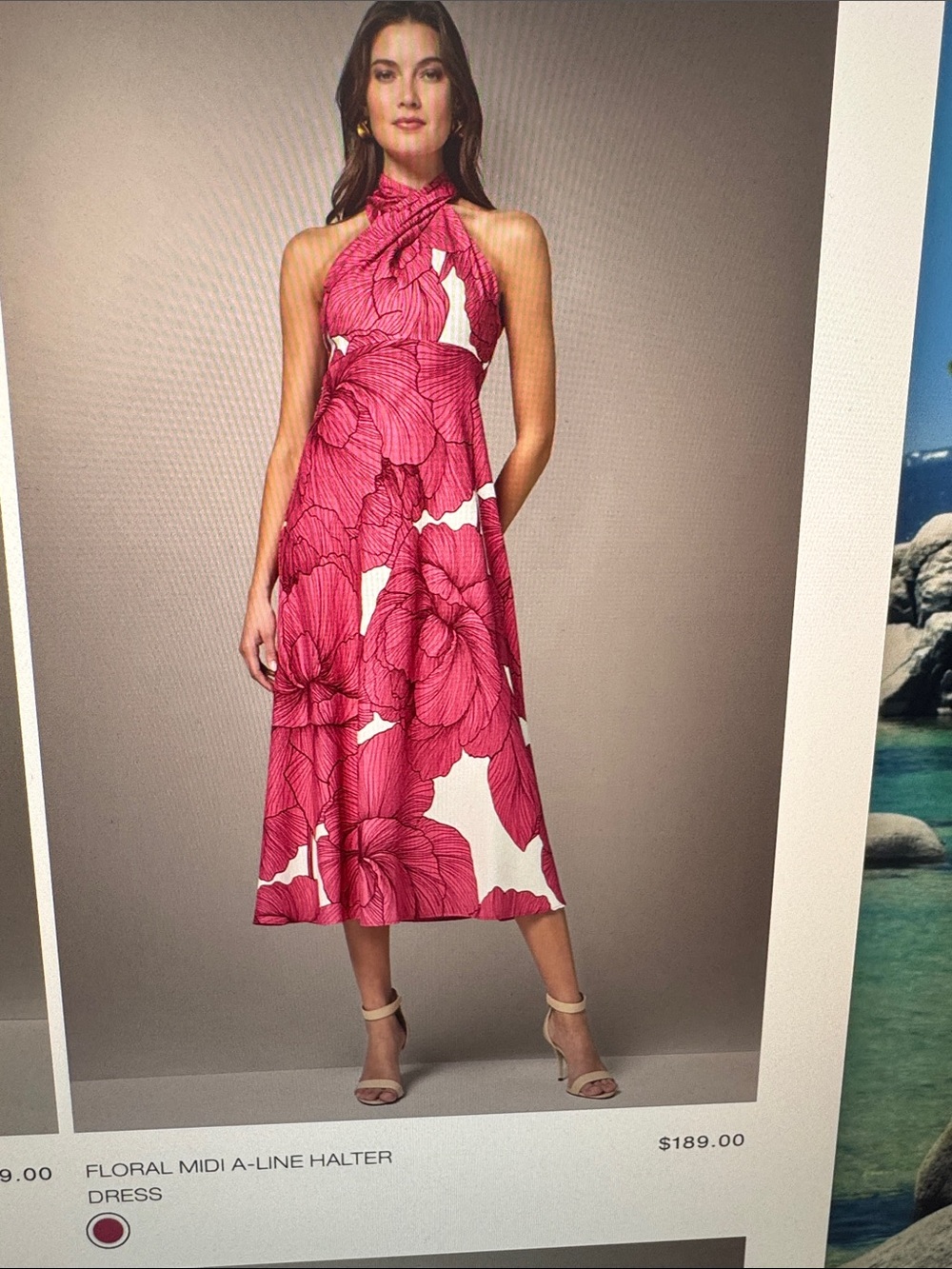 BRAND NEW Donna Karan Hot Pink & White Floral Halter Maxi Dress - Picture 11 of 13